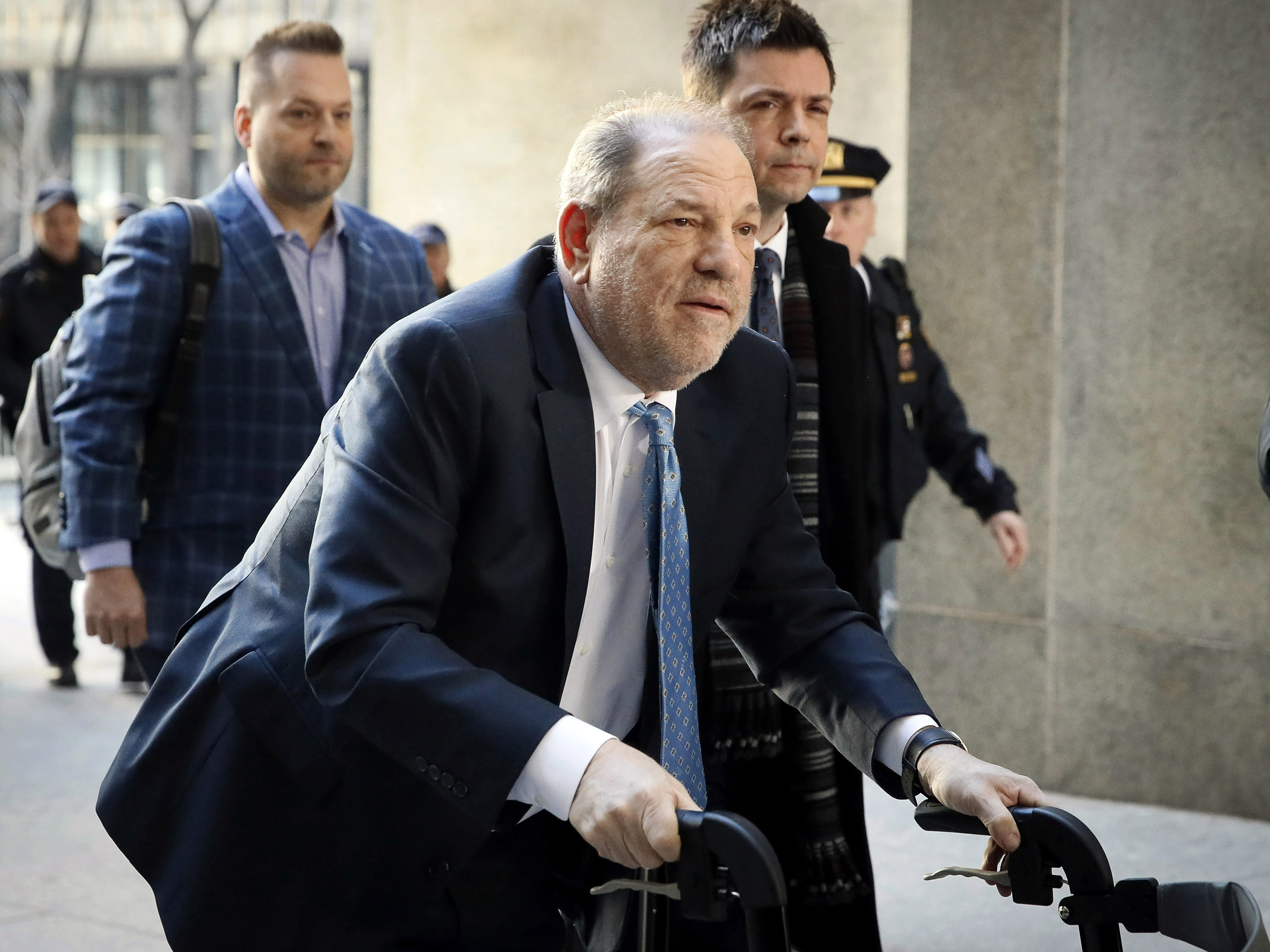 FILE - Harvey Weinstein arrives at a Manhattan courthouse as jury deliberations continue in his rape trial in New York, on Feb. 24, 2020. Weinstein will appear in a New York City court on Wednesday, May 1, 2024, according to the Manhattan district attorney